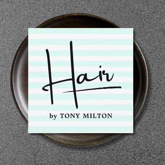 Carte De Visite Carré Moderne Simple Bleu Blancs Gras Coiffure