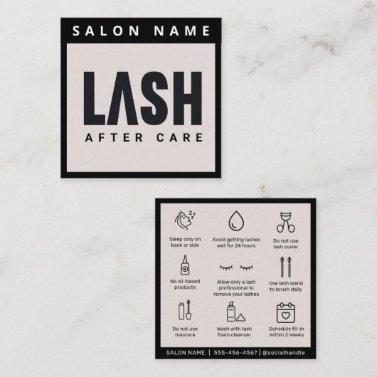 Carte De Visite Carré Moderne Simple Eyelash Extensions Lash Aftercare (Devant / Derrière)
