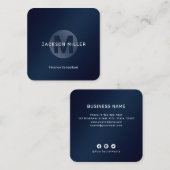 Carte De Visite Carré Moderne Simple Marine Blue Monogramme Professionne (Devant / Derrière)