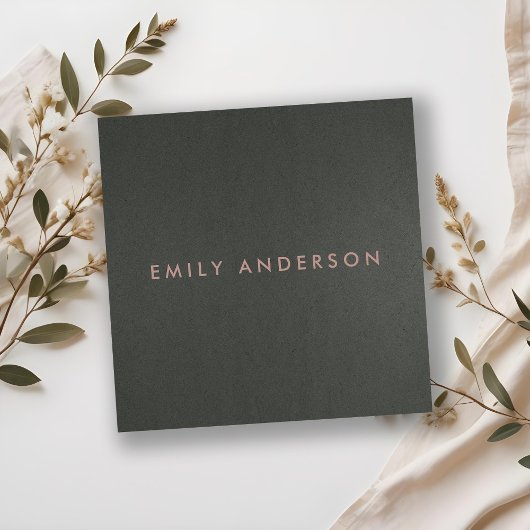 CARTE DE VISITE CARRÉ MODERNE SIMPLE MINIMAL FAUX ARGENT FONCÉ NOIR