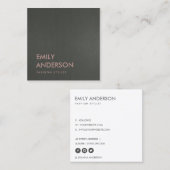 CARTE DE VISITE CARRÉ MODERNE SIMPLE MINIMAL FAUX ARGENT NOIR GRAY NOIR (Devant / Derrière)