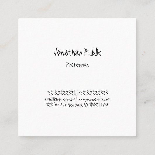 Carte De Visite Carré Moderne Simple Modèle Script à main professionnel (Dos)