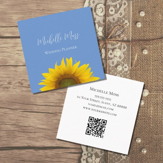 Carte De Visite Carré Moderne Sunflower QR code élégant Floral