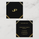 Carte De Visite Carré Moderne tendance Or Monogrammé Élégant Modèle (Devant / Derrière)