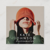 Carte De Visite Carré Moderne Tendance photo intégrale QR Code Médias so (Devant)