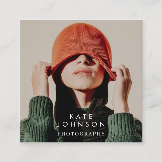 Carte De Visite Carré Moderne Tendance photo intégrale QR Code Médias so (Devant)