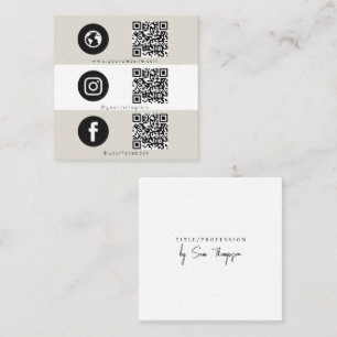 Carte De Visite Carré Moderne Triple Icône & Code QR Réseaux Sociaux Bei