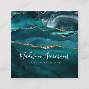 Carte De Visite Carré Moderne Turquoise Vert Or Agate Géode Monogramme S