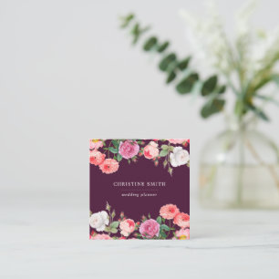 Carte De Visite Carré Moderne Vintage Simple Floral Rose Business
