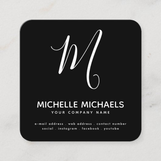 Carte De Visite Carré MODIFIER COULEUR Miniature Monogramme Script noir (Devant)