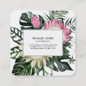 Carte De Visite Carré Moins de fleurs à l'aquarelle tropicale Monstera (Dos)