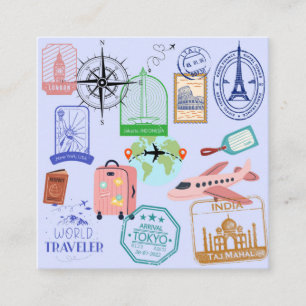 Carte De Visite Carré  Monde mignon de voyageur Collage