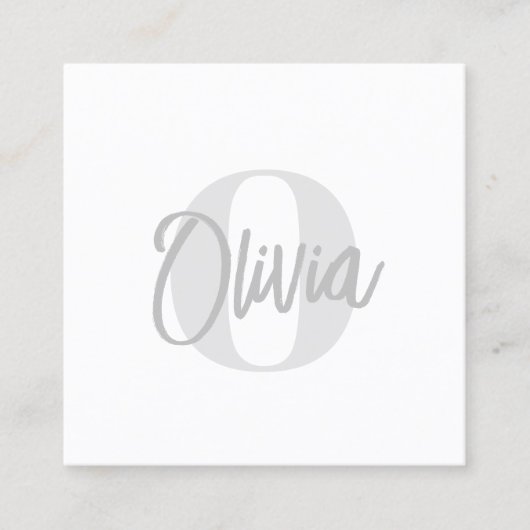 Carte De Visite Carré Monochrome moderne blanc tendance Script Monogramm (Devant)