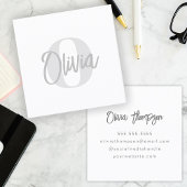 Carte De Visite Carré Monochrome moderne blanc tendance Script Monogramm