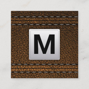 Carte De Visite Carré Monogram   Arrière-plan en cuir