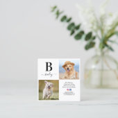 Carte De Visite Carré Monogramme 3 Photo QR Code des médias sociaux pers (Debout devant)