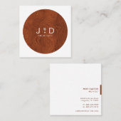 Carte De Visite Carré Monogramme à grains de bois minimes, rustiques et  (Devant / Derrière)