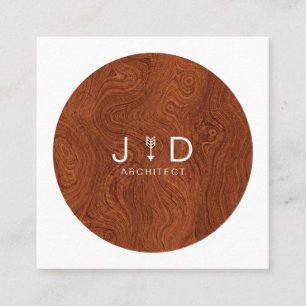 Carte De Visite Carré Monogramme à grains de bois minimes, rustiques et 