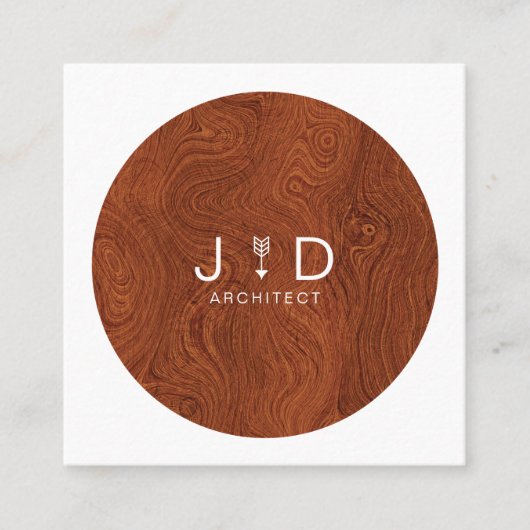 Carte De Visite Carré Monogramme à grains de bois minimes, rustiques et  (Devant)