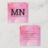 Carte De Visite Carré Monogramme | Arrière - plan d'aquarelle d'impressi (Devant / Derrière)