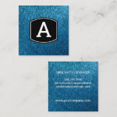 Carte De Visite Carré Monogramme| | Arrière - plan de texture bleu brill (Devant / Derrière)