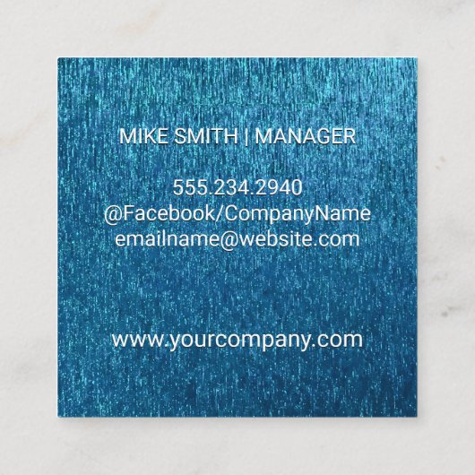 Carte De Visite Carré Monogramme| | Arrière - plan de texture bleu brill (Dos)