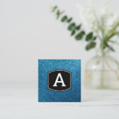 Carte De Visite Carré Monogramme| | Arrière - plan de texture bleu brill (Debout devant)