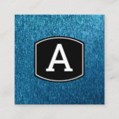 Carte De Visite Carré Monogramme| | Arrière - plan de texture bleu brill (Devant)