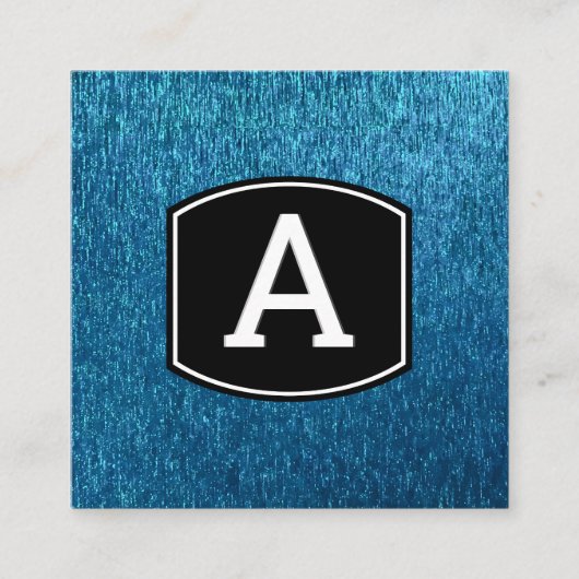 Carte De Visite Carré Monogramme| | Arrière - plan de texture bleu brill (Devant)