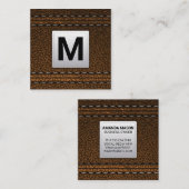 Carte De Visite Carré Monogramme | Arrière - plan en cuir (Devant / Derrière)