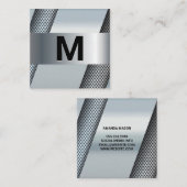 Carte De Visite Carré Monogramme | Arrière - plan perforé métallique (Devant / Derrière)