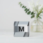 Carte De Visite Carré Monogramme | Arrière - plan perforé métallique (Debout devant)