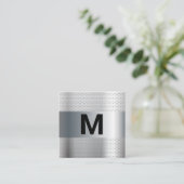 Carte De Visite Carré Monogramme | Arrière - plan perforé métallique (Debout devant)