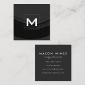 Carte De Visite Carré Monogramme Artistique Brossé Noir (Devant / Derrière)
