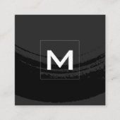 Carte De Visite Carré Monogramme Artistique Brossé Noir (Devant)