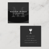 Carte De Visite Carré Monogramme Artistique Brossé Vin Noir Verre (Devant / Derrière)