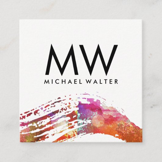 Carte De Visite Carré Monogramme avec aquarelle moderne brossé (Devant)