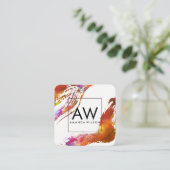 Carte De Visite Carré Monogramme avec aquarelle moderne brossé (Debout devant)