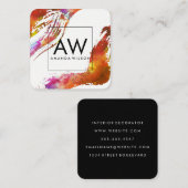 Carte De Visite Carré Monogramme avec aquarelle moderne brossé (Devant / Derrière)