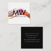 Carte De Visite Carré Monogramme avec aquarelle moderne brossé (Devant / Derrière)