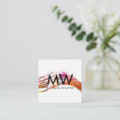 Carte De Visite Carré Monogramme avec aquarelle moderne brossé (Debout devant)