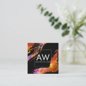 Carte De Visite Carré Monogramme avec aquarelle moderne brossé (Debout devant)