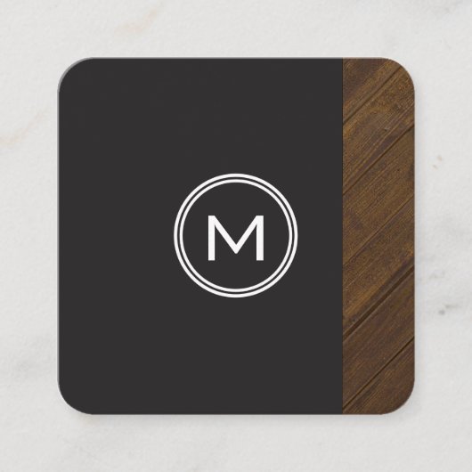 Carte De Visite Carré Monogramme avec coupe en bois (Devant)