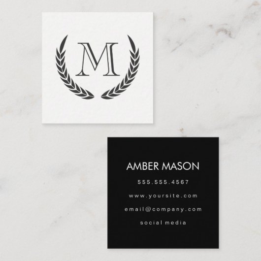 Carte De Visite Carré Monogramme avec éléments (Devant / Derrière)