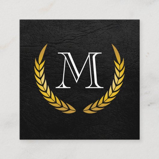 Carte De Visite Carré Monogramme avec Eléments Luxe Faux Cuir (Devant)