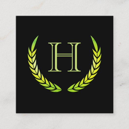 Carte De Visite Carré Monogramme avec éléments (vert) (Devant)