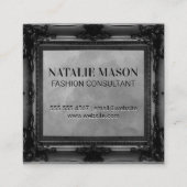 Carte De Visite Carré Monogramme | Black Antique Frame | Texture grise (Dos)
