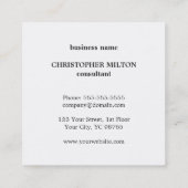 Carte De Visite Carré Monogramme blanc gris élégant professionnel (Dos)