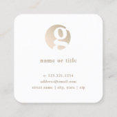 Carte De Visite Carré Monogramme blanc or minimal moderne (Dos)