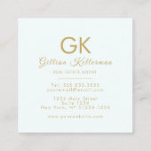 Carte De Visite Carré Monogramme bleu en pastel élégant d'or (Dos)